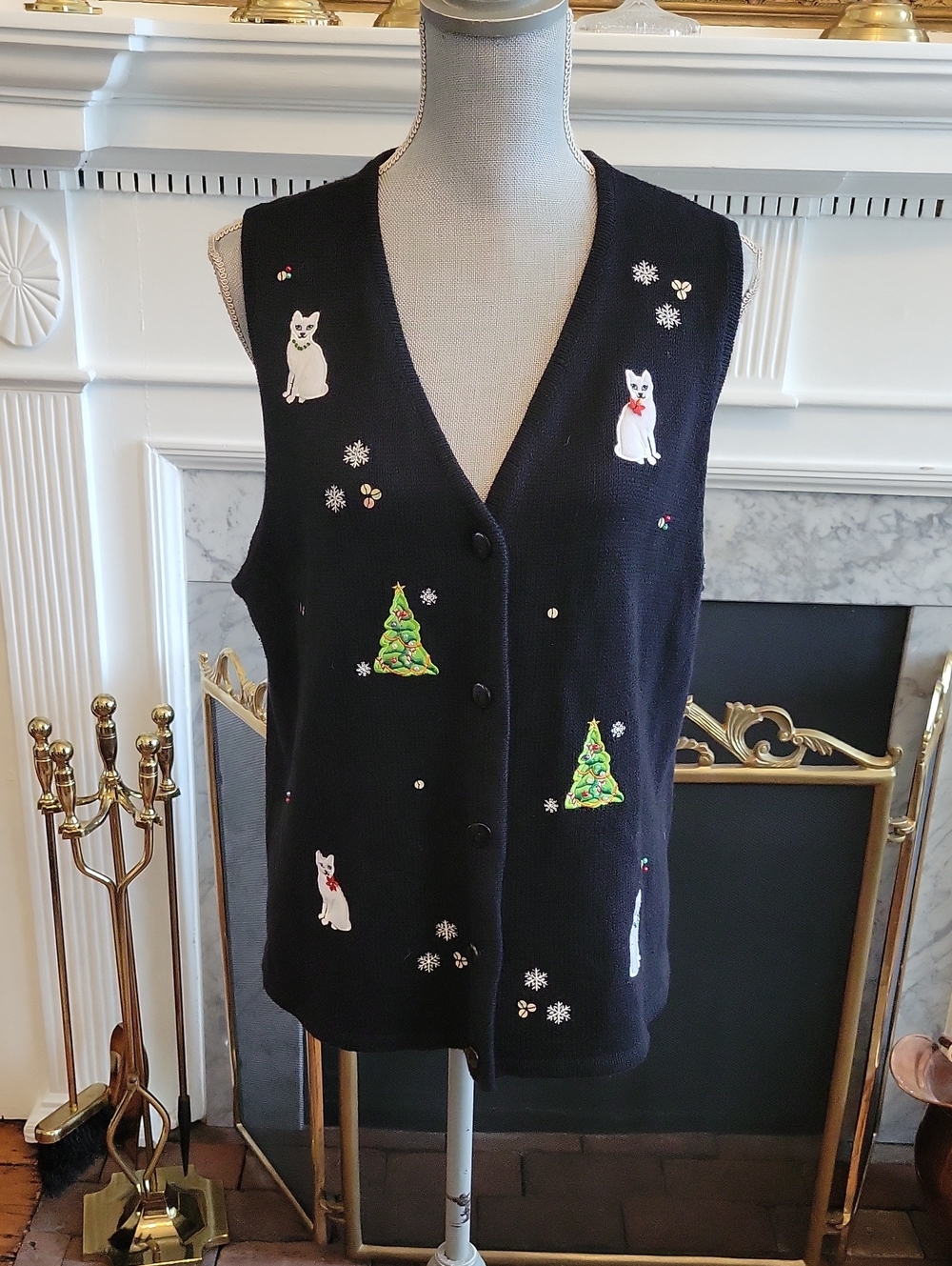 Vintage Christmas Cat Sweater Vest